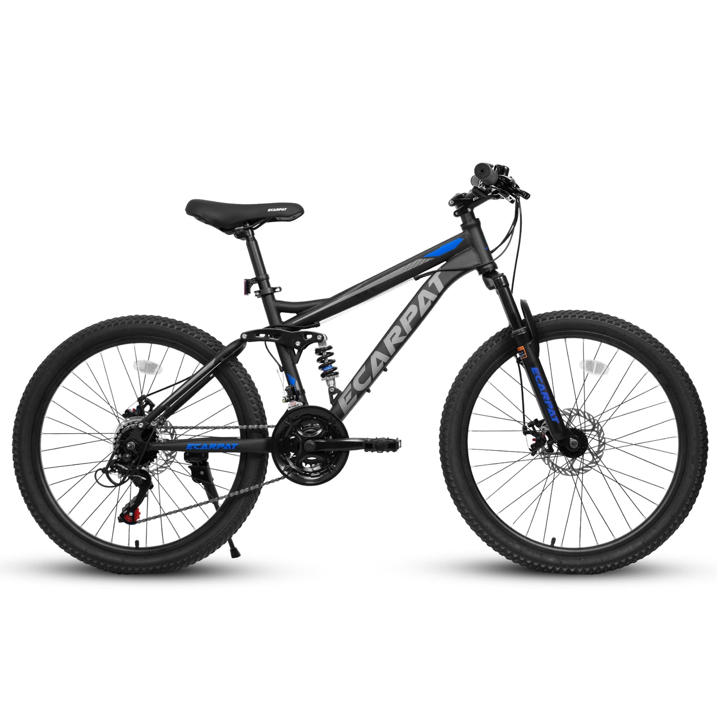 24 Inch Mountain Bike With Full Suspension, 21 Speed Shifter Lever With Gear Indicator, High Carbon Steel Frame, Mechanical Disc Brakes, Unisex For Men Women Adults, Ideal For Trails.