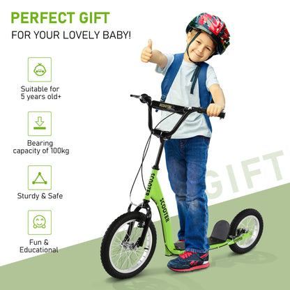 Youth Scooter With Adjustable Handlebar, Front And Rear Dual Brakes & Inflatable Wheels, For Kids 5 Green