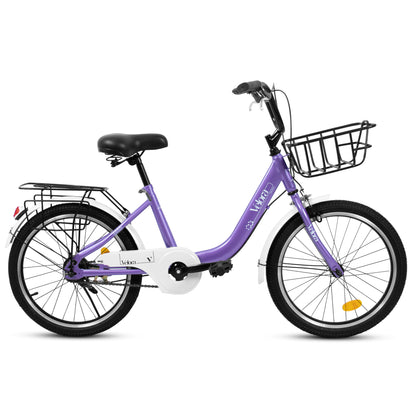 A20182 20 Inch Kids Bike For Boys & Girls, Children's Bicycle With Coaster Brake & V-Brake, 1-Speed, Chain Guard & Rear Rack, Lightweight Steel Frame Pink, Green, Purple, White