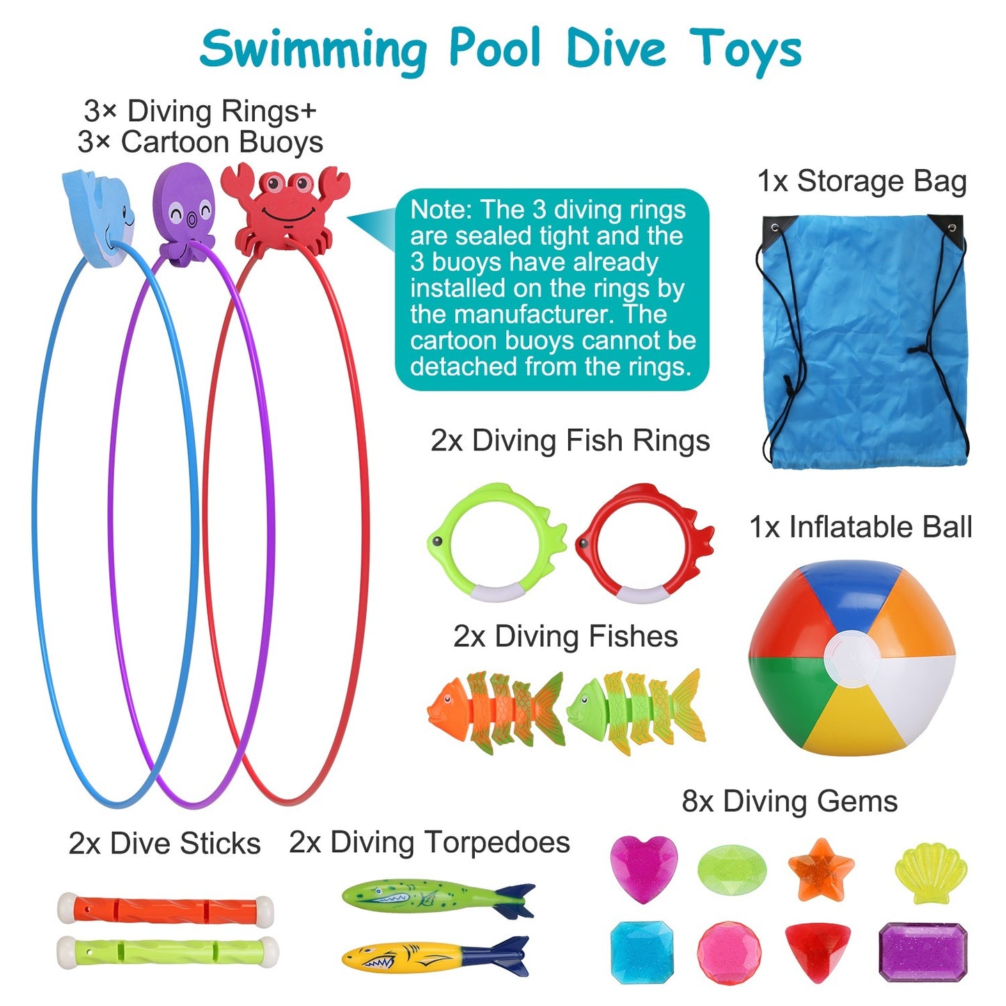 Set Of 24Pcs Diving,Swimming Pool Toys