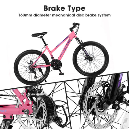S26103 26 Inch Mountain Bike For Teenagers Girls Women, Shimano 21 Speeds With Dual Disc Brakes And 100mm Front Suspension