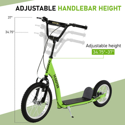 Youth Scooter With Adjustable Handlebar, Front And Rear Dual Brakes & Inflatable Wheels, For Kids 5 Green