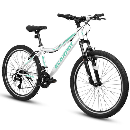 A26208 Ecarpat 26 Inch Mountain Bike, 21-Speed V-Brake, Front Suspension, Carbon Steel Frame Mountain Bike For Teenagers Girls Women Bicycles
