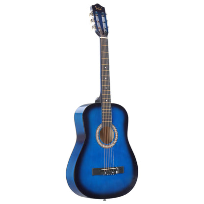 Blue 38-inch Round Acoustic Guitar With Picks, Strings, Capo, Case, Tuner, And Strap