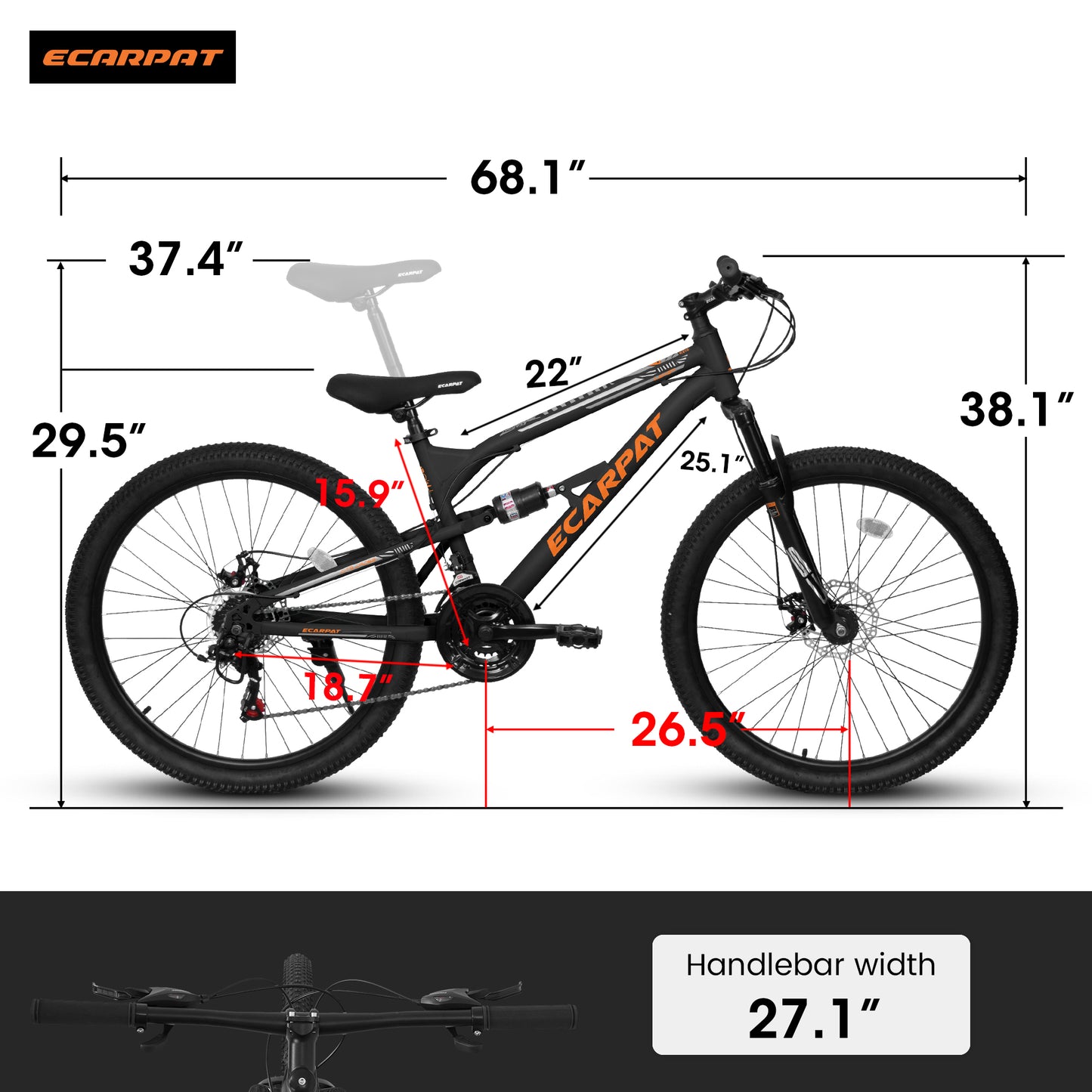 A26207 26 Inch Steel Frame Shock Fork Plus Shock Absorber 21-speed Unisex Mountain Bike