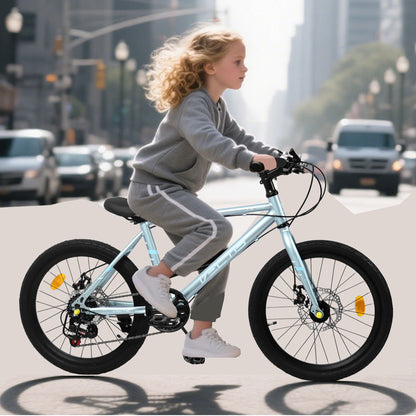 A20183 Kids Bike For 6-12 Years Old, 20 Inch Children's Bicycle For Boys Girls, 7-Speed Steel Frame, , Dual Disc Brakes, 20x1.75 Inch Tires Road Bike, 4 Color Options