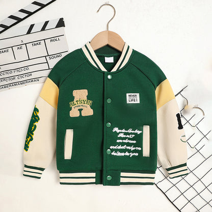 Toddler Kids Girls Boy's Trendy Embroidery Letters Print Jacket Baseball Collar Sports Casual Coat Children's Wear