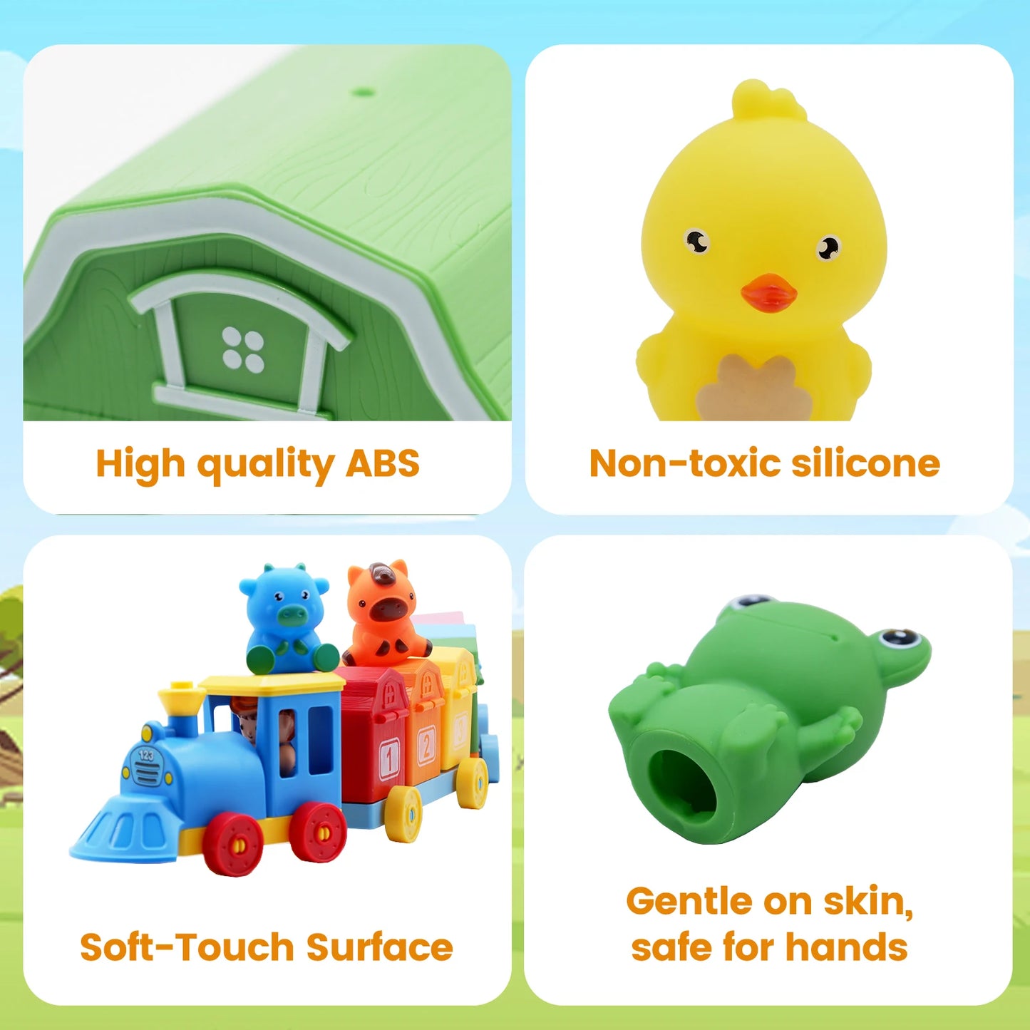 Montessori Farm Train Set for Toddlers Learning Counting, Matching & Sorting Fine Motor Skills,Preschool