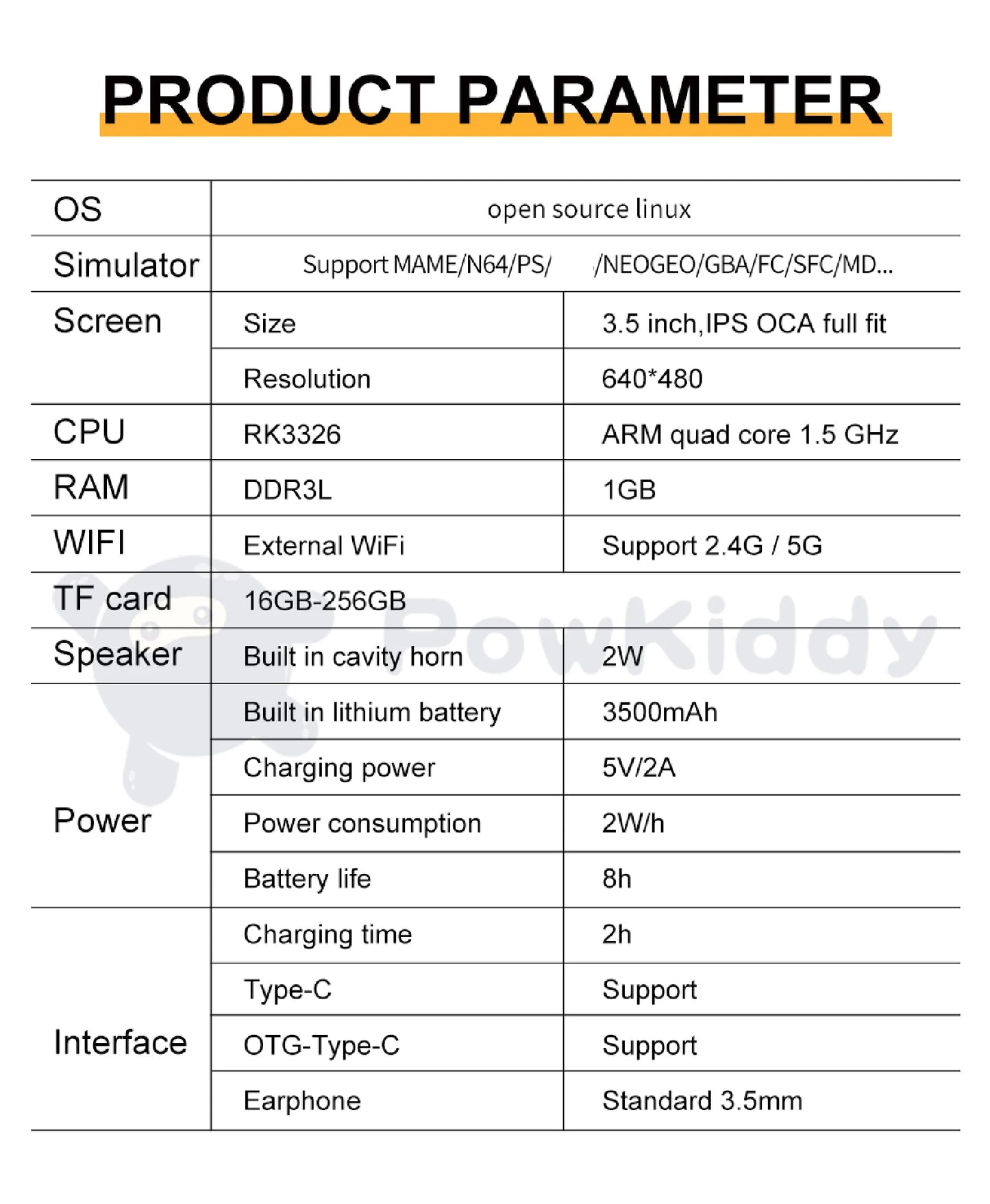 POWKIDDY RGB20S Handheld Game Console Retro  3.5-Inch 4:3 IPS Screen