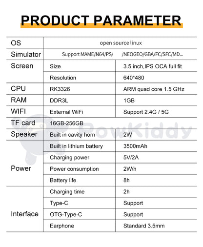 POWKIDDY RGB20S Handheld Game Console Retro  3.5-Inch 4:3 IPS Screen