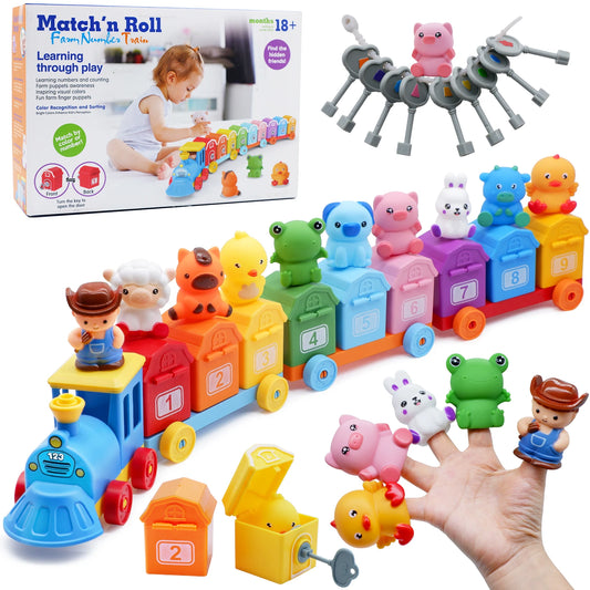 Montessori Farm Train Set for Toddlers Learning Counting, Matching & Sorting Fine Motor Skills,Preschool