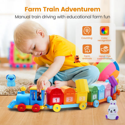 Montessori Farm Train Set for Toddlers Learning Counting, Matching & Sorting Fine Motor Skills,Preschool
