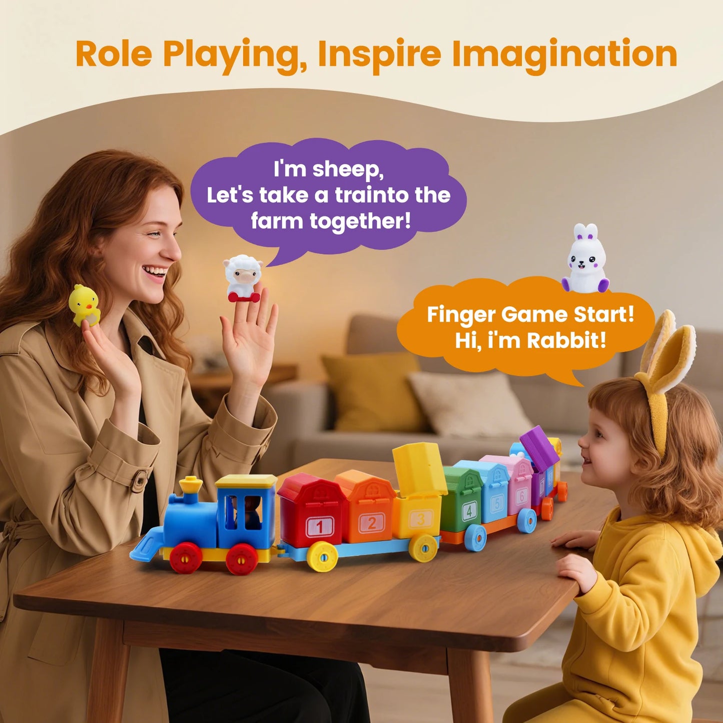 Montessori Farm Train Set for Toddlers Learning Counting, Matching & Sorting Fine Motor Skills,Preschool