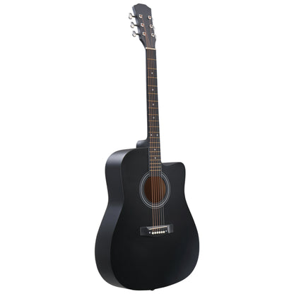 Matte Black 41-inch Dreadnought Barrel-shaped Cutaway Acoustic Guitar With Pick, Strings, Capo, Gig Bag, Tuner, Wrench Tool, And Shoulder Strap