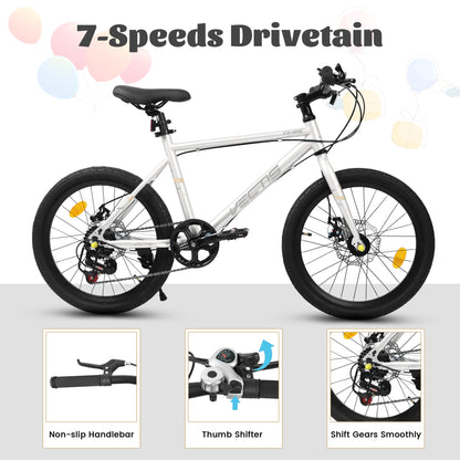 A20183 Kids Bike For 6-12 Years Old, 20 Inch Children's Bicycle For Boys Girls, 7-Speed Steel Frame, , Dual Disc Brakes, 20x1.75 Inch Tires Road Bike, 4 Color Options
