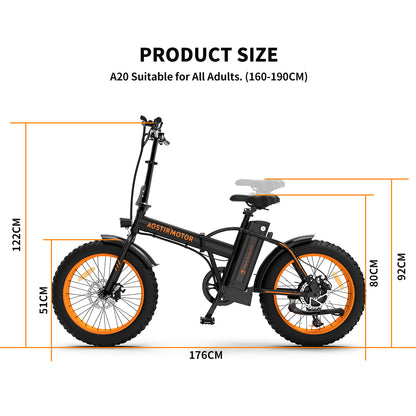 36V 500W Foldable Fat Tire E-Bike 20x4.0 Inch Commuter Bike ,13AH Lithium Battery, FR Disc Brake & 866 LCD Display
