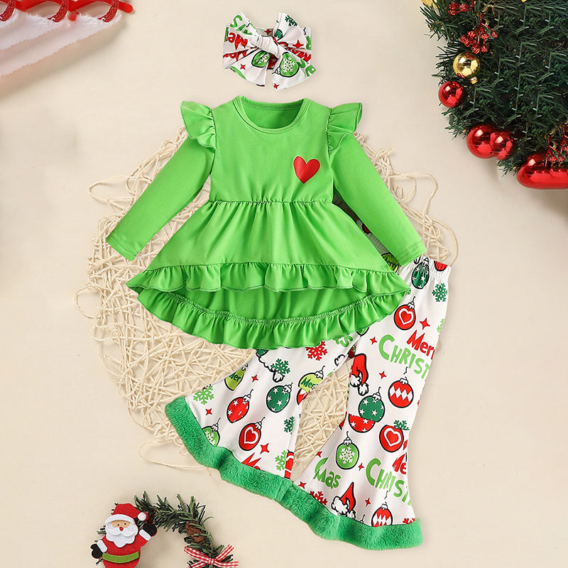 Toddler Baby Girls Christmas Clothes, Long Sleeve Heart Print Set