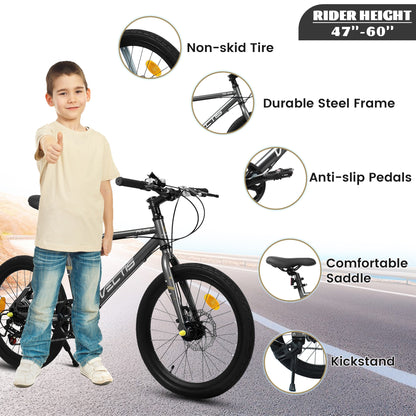 A20183 Kids Bike For 6-12 Years Old, 20 Inch Children's Bicycle For Boys Girls, 7-Speed Steel Frame, , Dual Disc Brakes, 20x1.75 Inch Tires Road Bike, 4 Color Options