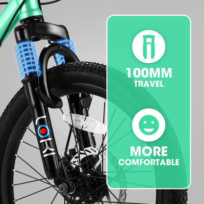 S20101 20 Inch Kids' Bike, Boys Girls Mountain Bike Ages 6-12, 7 Speed Teenager Children Kids' Bicycles, Front Suspension Disc Brake Rear V-Brake, High Steel Frame