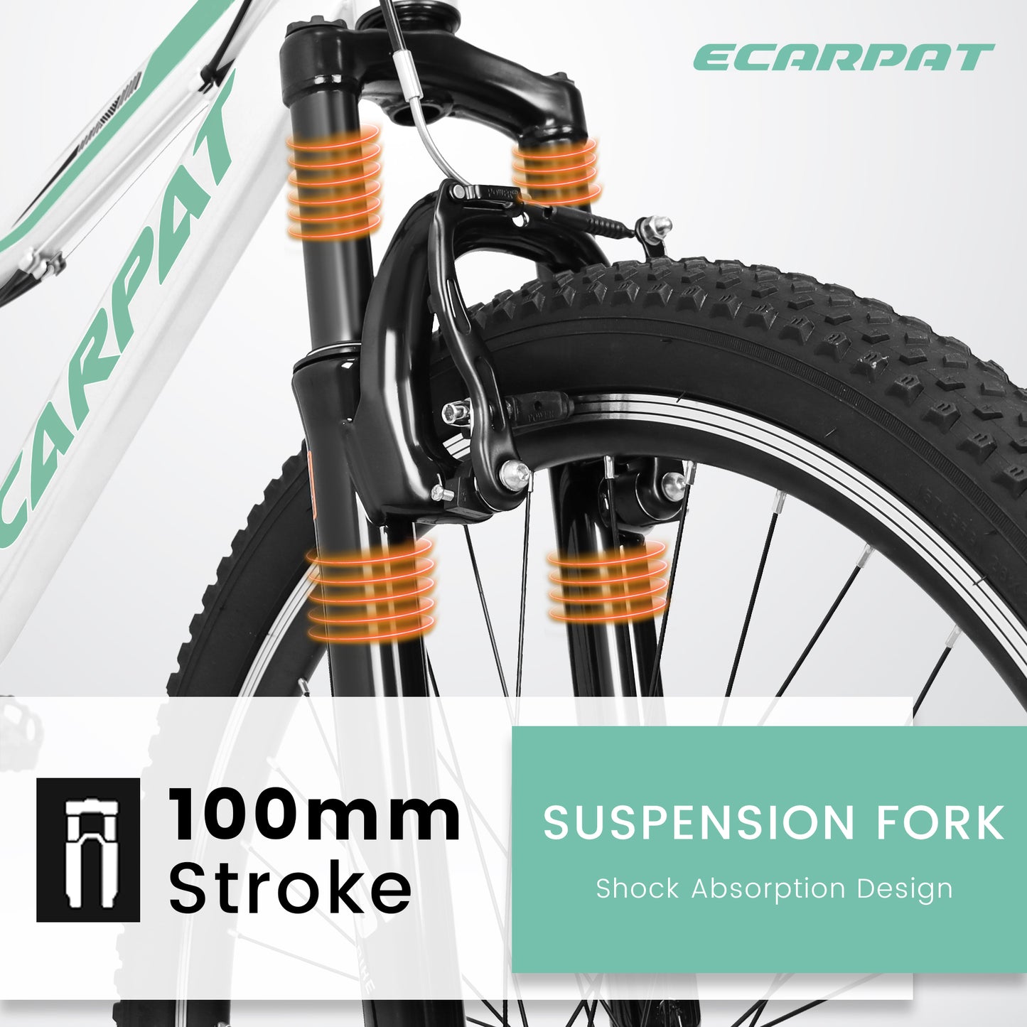 A26208 Ecarpat 26 Inch Mountain Bike, 21-Speed V-Brake, Front Suspension, Carbon Steel Frame Mountain Bike For Teenagers Girls Women Bicycles