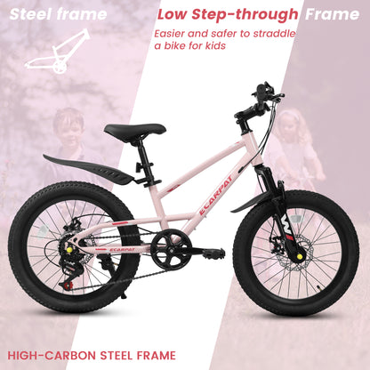 20 Inch Mountain Kids Bike For Boys & Girls, Ages 6-12, 7-Speed With Front Suspension