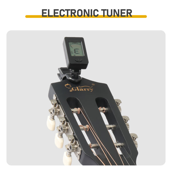 Matte Black 38-inch Round Acoustic Guitar With Picks, Strings, Capo, Case, Tuner, And Strap