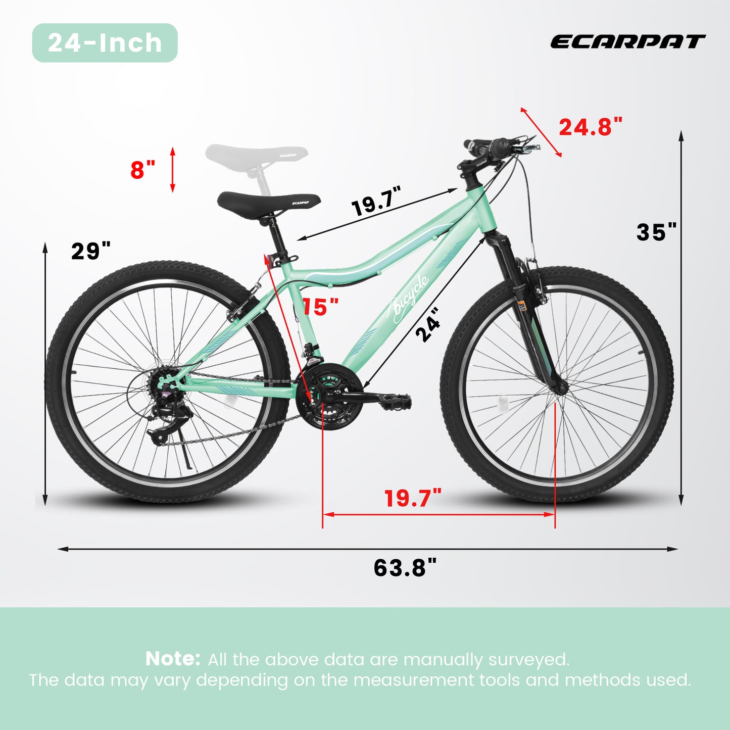 A24208D Mountain Bike 24 26 Inch, High-Density Carbon Steel Frame, 21 Speed, Front Suspension, Dual V-Brakes, Pre-Assembled For Men Women Teens