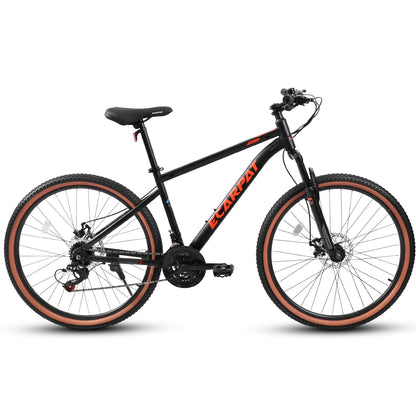 A27301 27.5 Inch Mountain Bike For Adults, Durable High Carbon Steel Frame, Disc Brakes, Stylish Brown Edge Tires, Ideal For Commuting And Outdoor Exploration