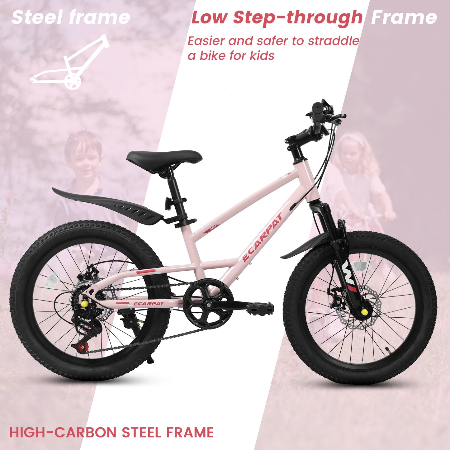 20 Inch Mountain Kids Bike For Boys & Girls, Ages 6-12, 7-Speed With Front Suspension