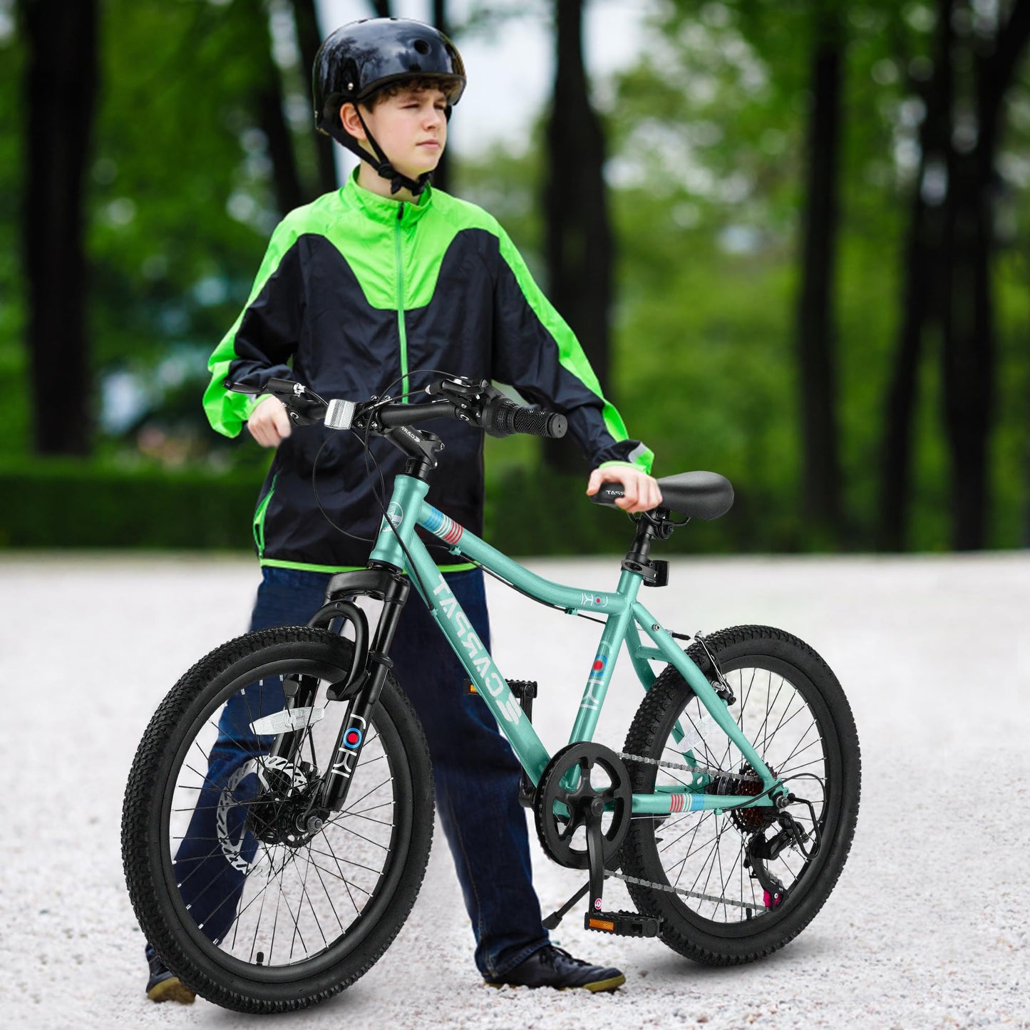S20101 20 Inch Kids' Bike, Boys Girls Mountain Bike Ages 6-12, 7 Speed Teenager Children Kids' Bicycles, Front Suspension Disc Brake Rear V-Brake, High Steel Frame