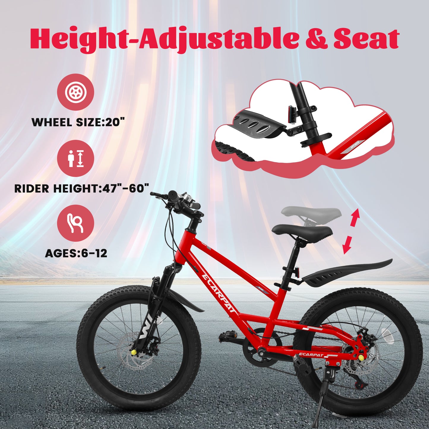 A20184 20 Inch Mountain Kids Bike For Boys & Girls, Ages 6-12, 7-Speed With Front Suspension