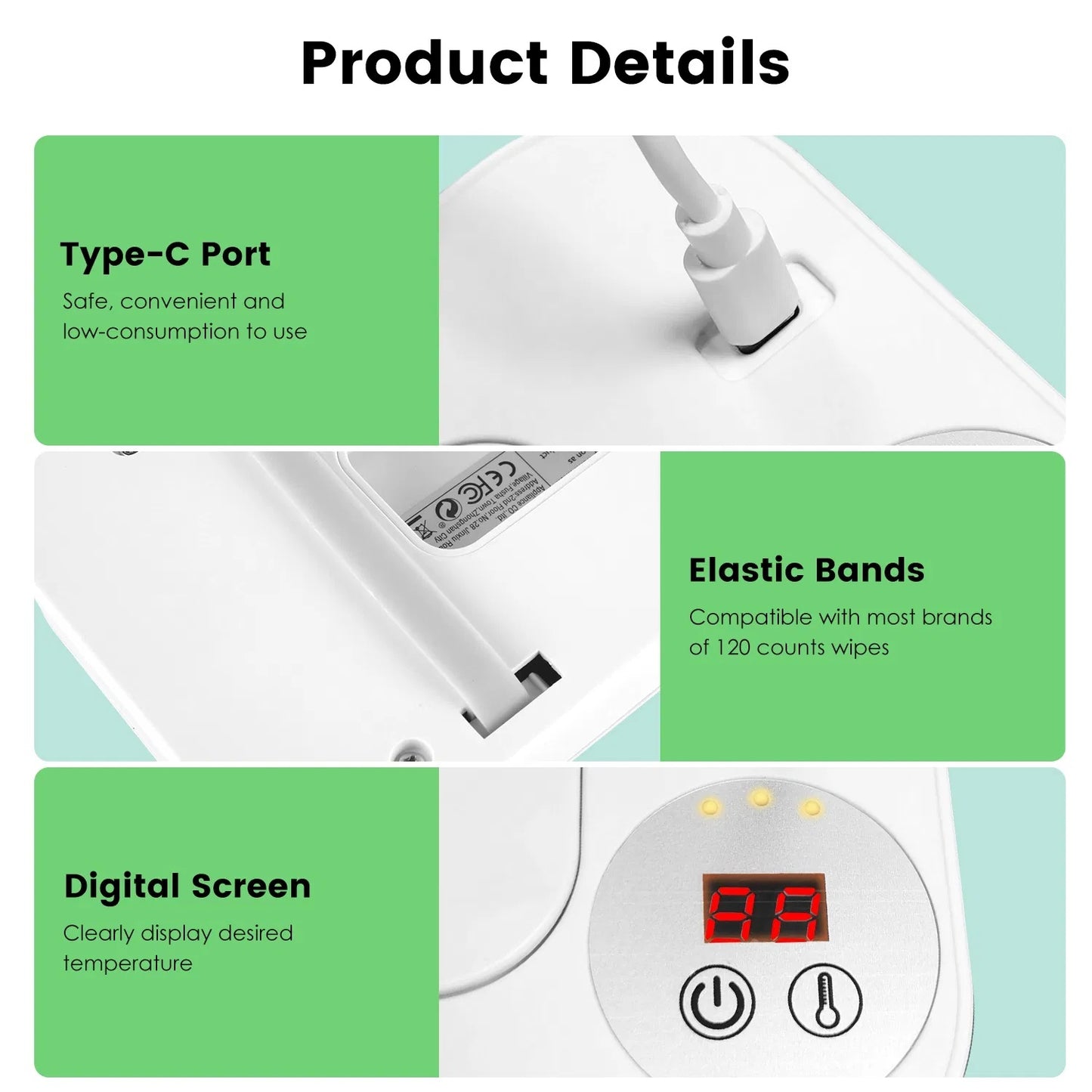 Baby Wipe Warmer With 3 Temperature Settings Type-C