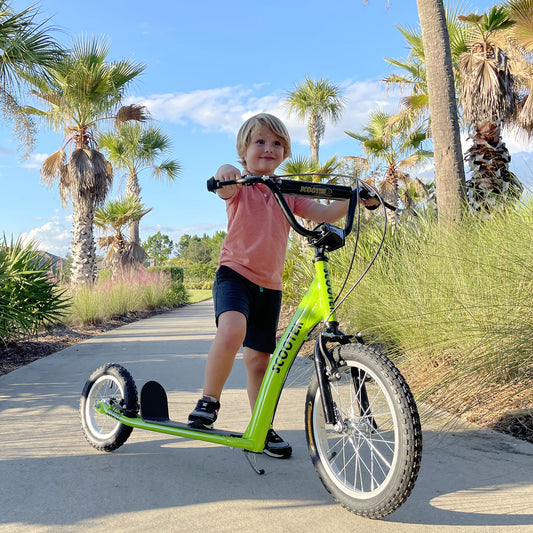Youth Scooter With Adjustable Handlebar, Front And Rear Dual Brakes & Inflatable Wheels, For Kids 5 Green