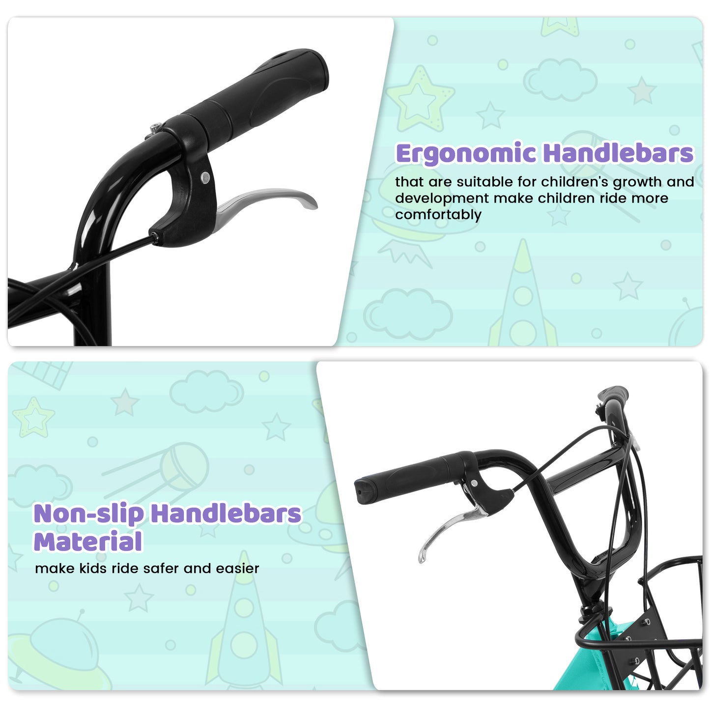 A20182 20 Inch Kids Bike For Boys & Girls, Children's Bicycle With Coaster Brake & V-Brake, 1-Speed, Chain Guard & Rear Rack, Lightweight Steel Frame Pink, Green, Purple, White