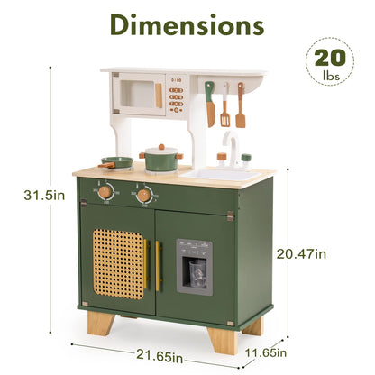 ROBUD Green Wooden Kitchen Toy Set With Accessories Chef Pretend Playset For Kid