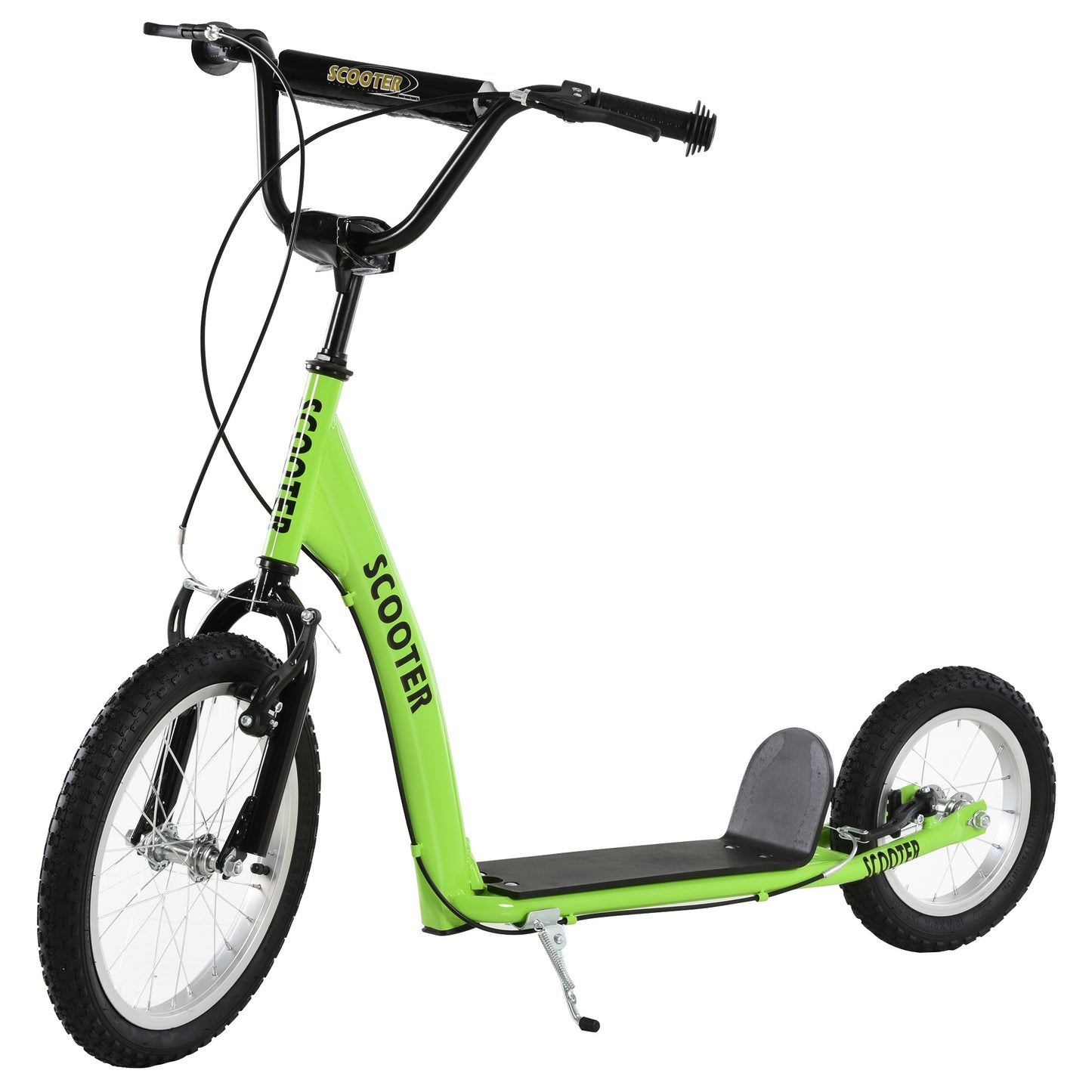 Youth Scooter With Adjustable Handlebar, Front And Rear Dual Brakes & Inflatable Wheels, For Kids 5 Green