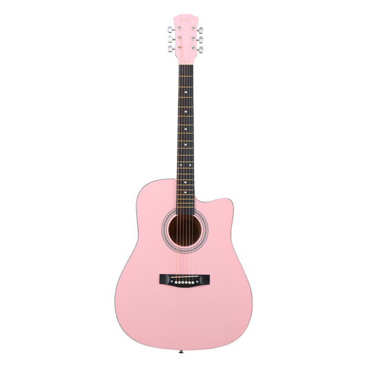 Pink 41-inch Dreadnought Barrel-shaped Cutaway Acoustic Guitar With Pick, Strings, Capo, Gig Bag, Tuner, Wrench Tool, And Shoulder Strap