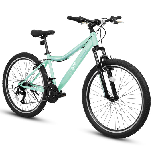 A24208D Mountain Bike 24 26 Inch, High-Density Carbon Steel Frame, 21 Speed, Front Suspension, Dual V-Brakes, Pre-Assembled For Men Women Teens