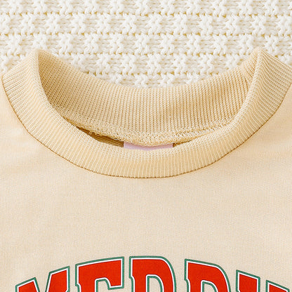 Baby Girls 2Pcs Christmas Outfits MERRY Christmas Letter Print Round Neck Long Sleeve Sweatshirt & Pants Set