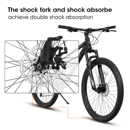 A26207 26 Inch Steel Frame Shock Fork Plus Shock Absorber 21-speed Unisex Mountain Bike