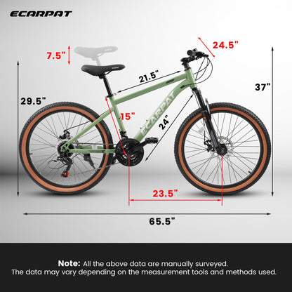 A24301 24 Inch Mountain Bike For Teenagers, High Carbon Steel Frame, Disc Brakes, Durable Design, Brown Edge Tires, Ideal For School Commuting